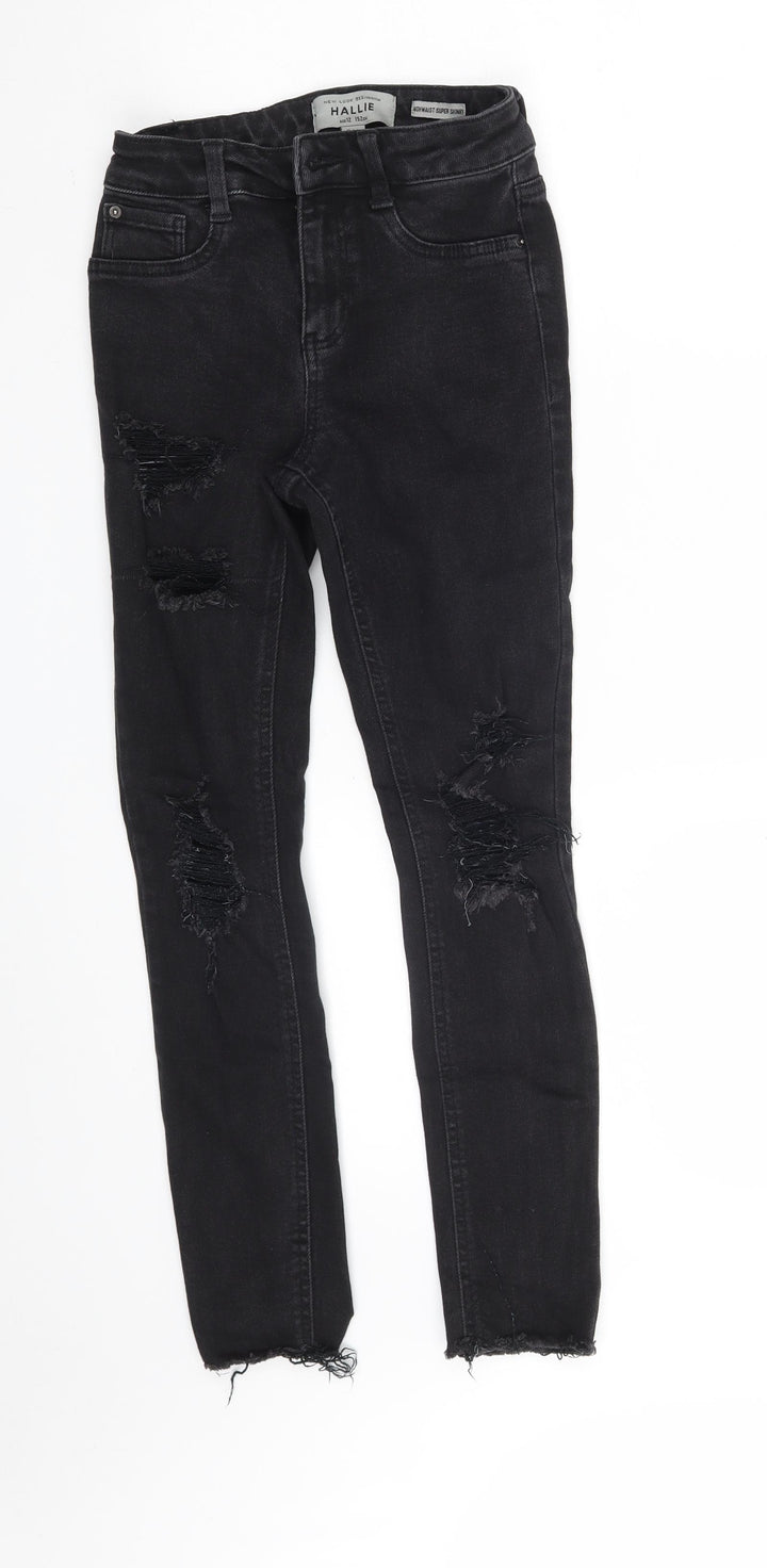 New Look Girls Black Cotton Jegging Jeans Size 12 Years Slim Zip - Distressed