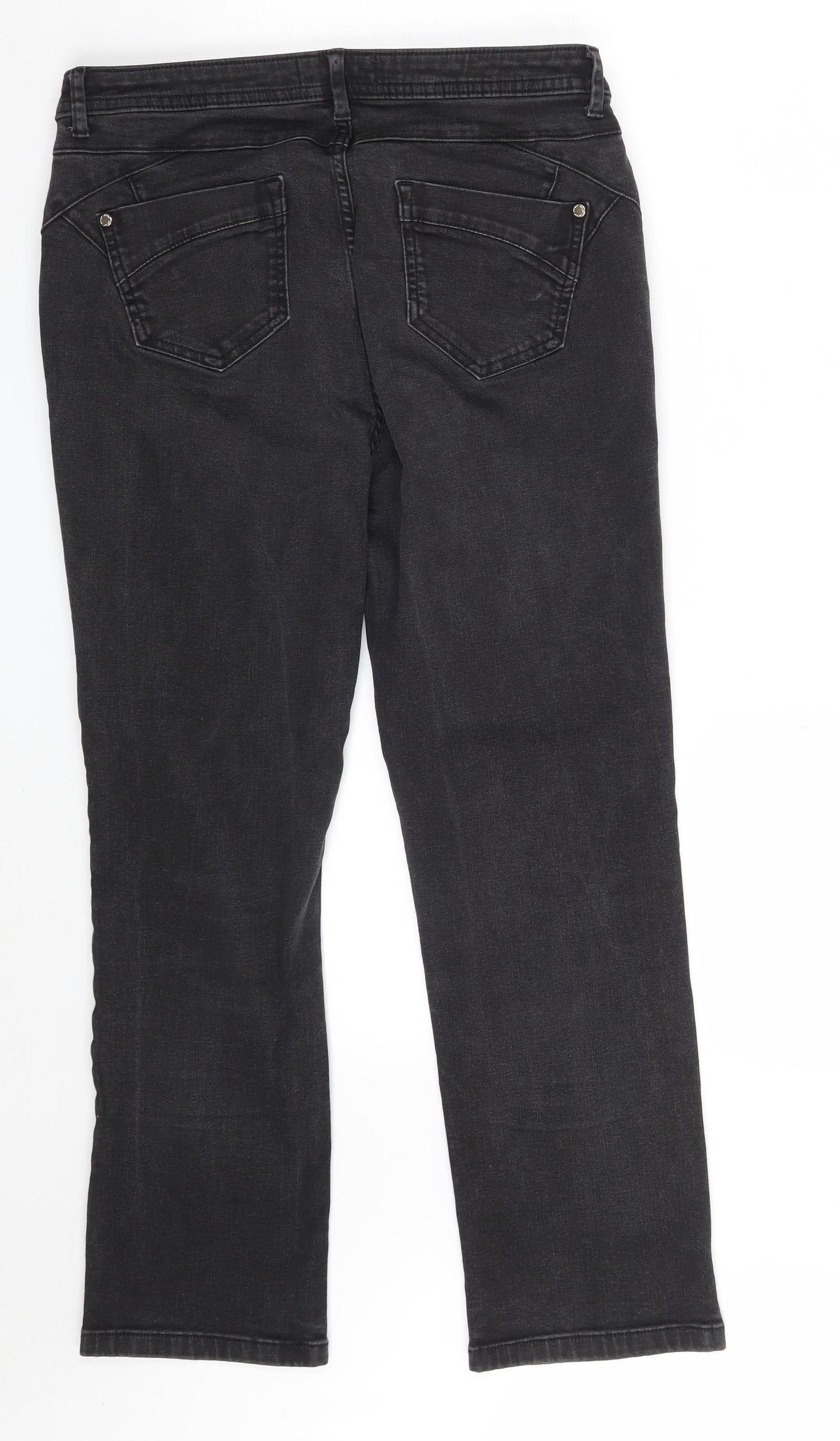 Marks and Spencer Womens Black  Cotton Straight Jeans Size 14 L25 in Slim Zip