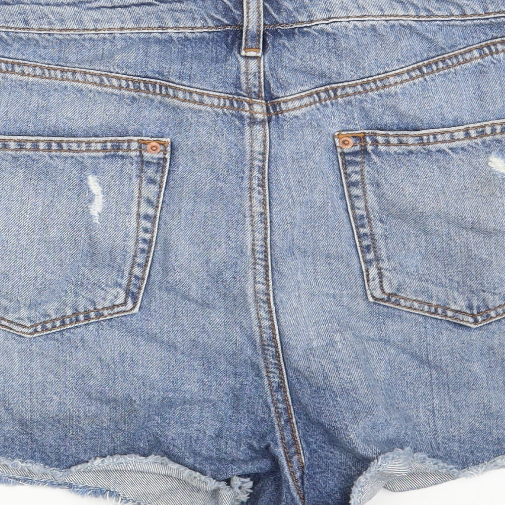 Miss Selfridge Womens Blue  Cotton Hot Pants Shorts Size 12  Slim Zip - Distressed