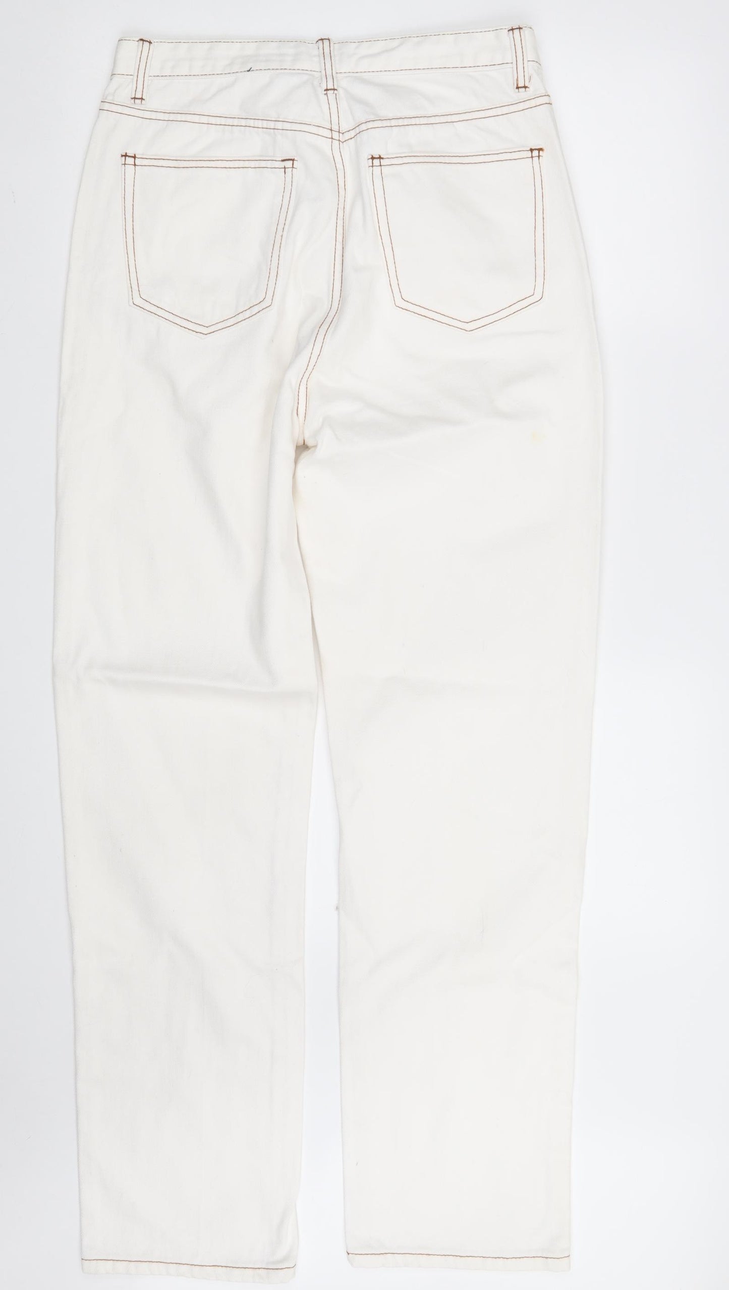 PRETTYLITTLETHING Womens White  Cotton Straight Jeans Size 12 L31 in Regular Zip