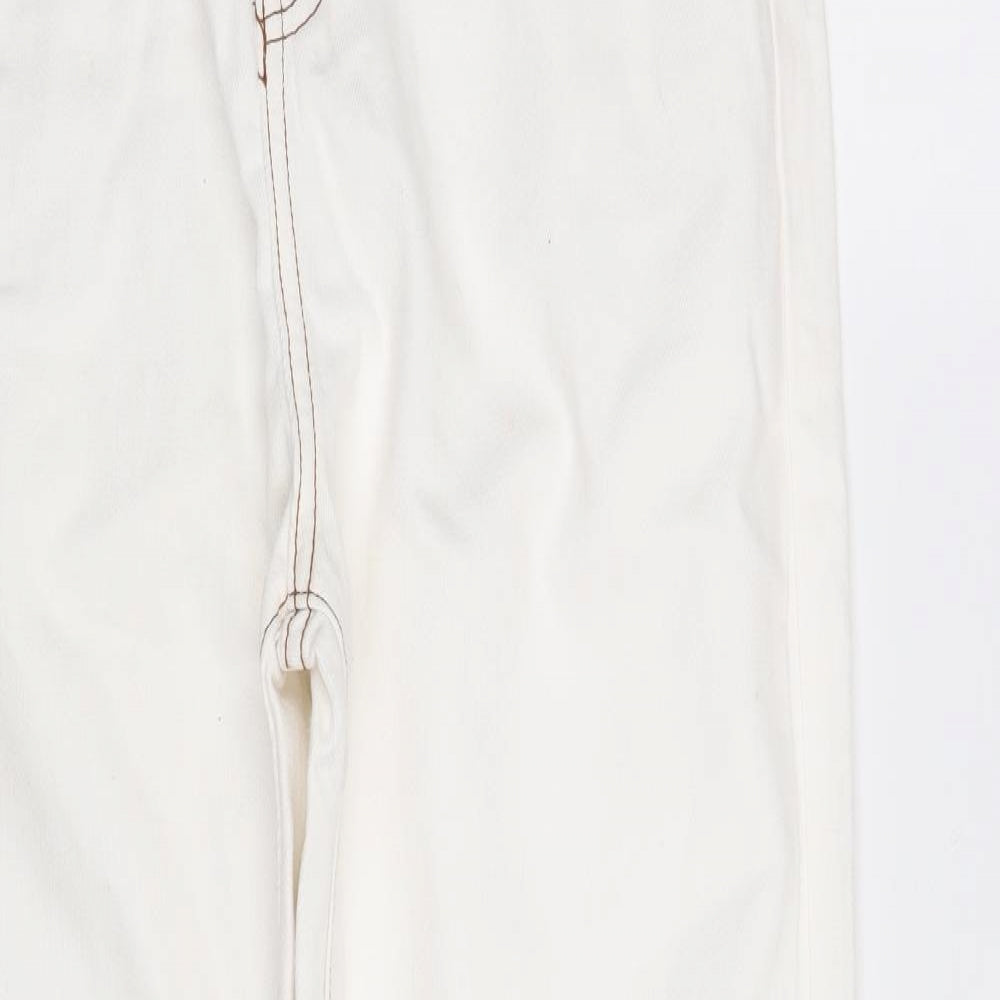 PRETTYLITTLETHING Womens White  Cotton Straight Jeans Size 12 L31 in Regular Zip
