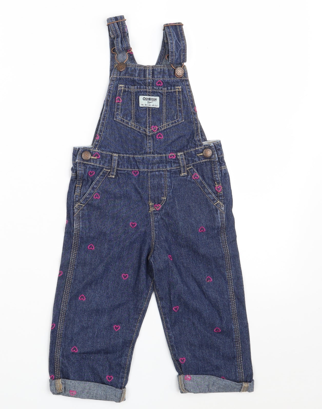 OshKosh B’gosh Girls Blue  100% Cotton Pinafore/Dungaree Dress  Size 2 Years  Square Neck