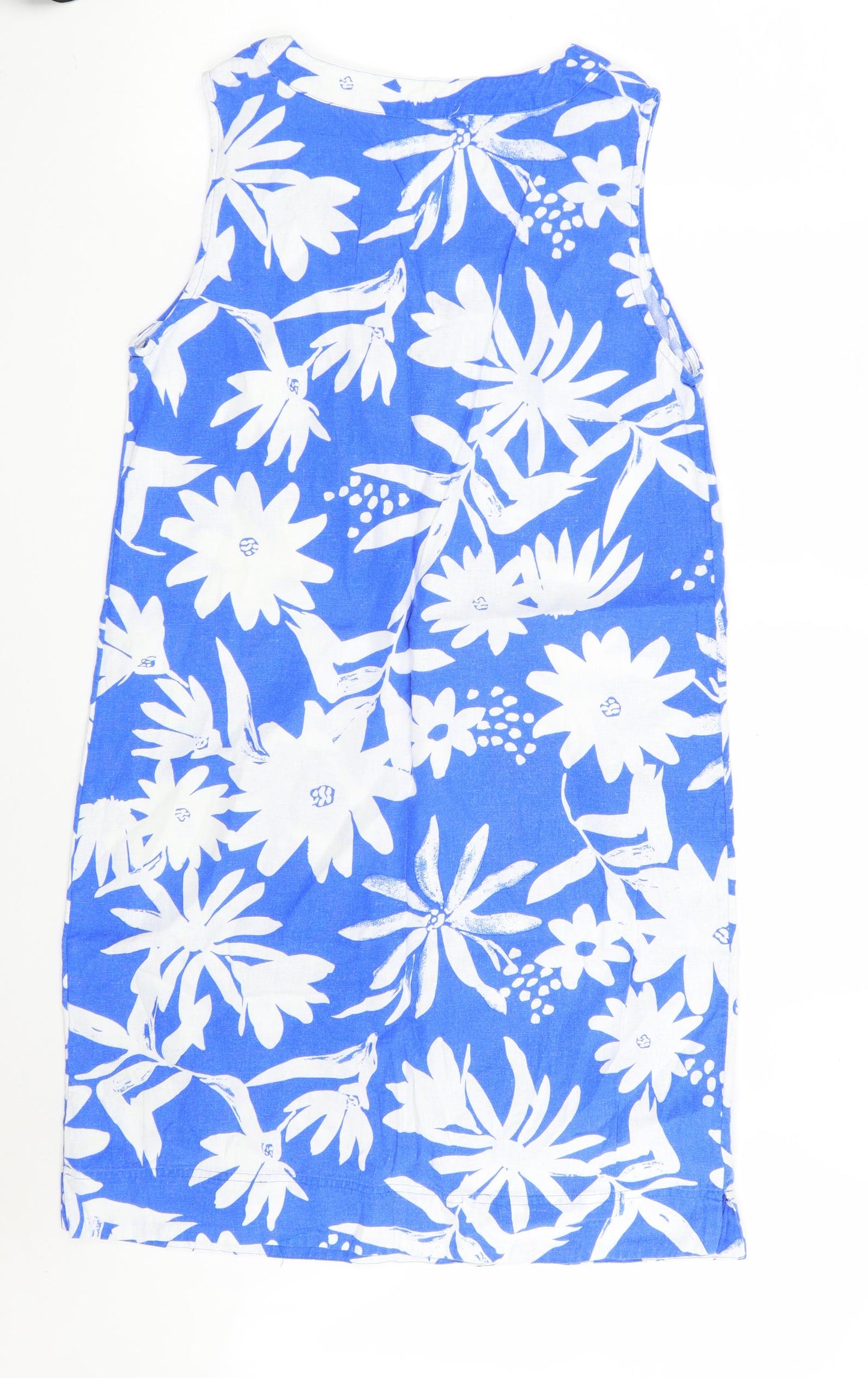 Marks and Spencer Womens Blue Floral Linen A-Line  Size 10  V-Neck