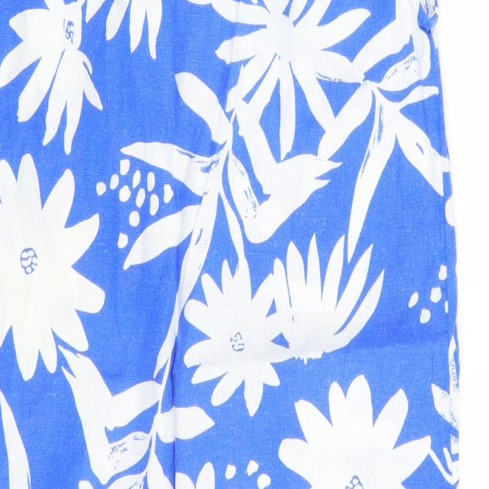 Marks and Spencer Womens Blue Floral Linen A-Line  Size 10  V-Neck
