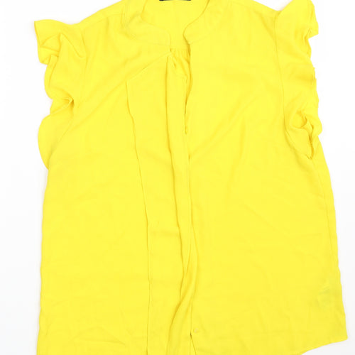 Oasis Womens Yellow  Polyester Basic Button-Up Size 14 Roll Neck