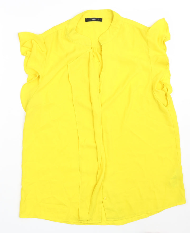 Oasis Womens Yellow Polyester Basic Button-Up Size 14 Roll Neck