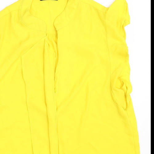 Oasis Womens Yellow  Polyester Basic Button-Up Size 14 Roll Neck