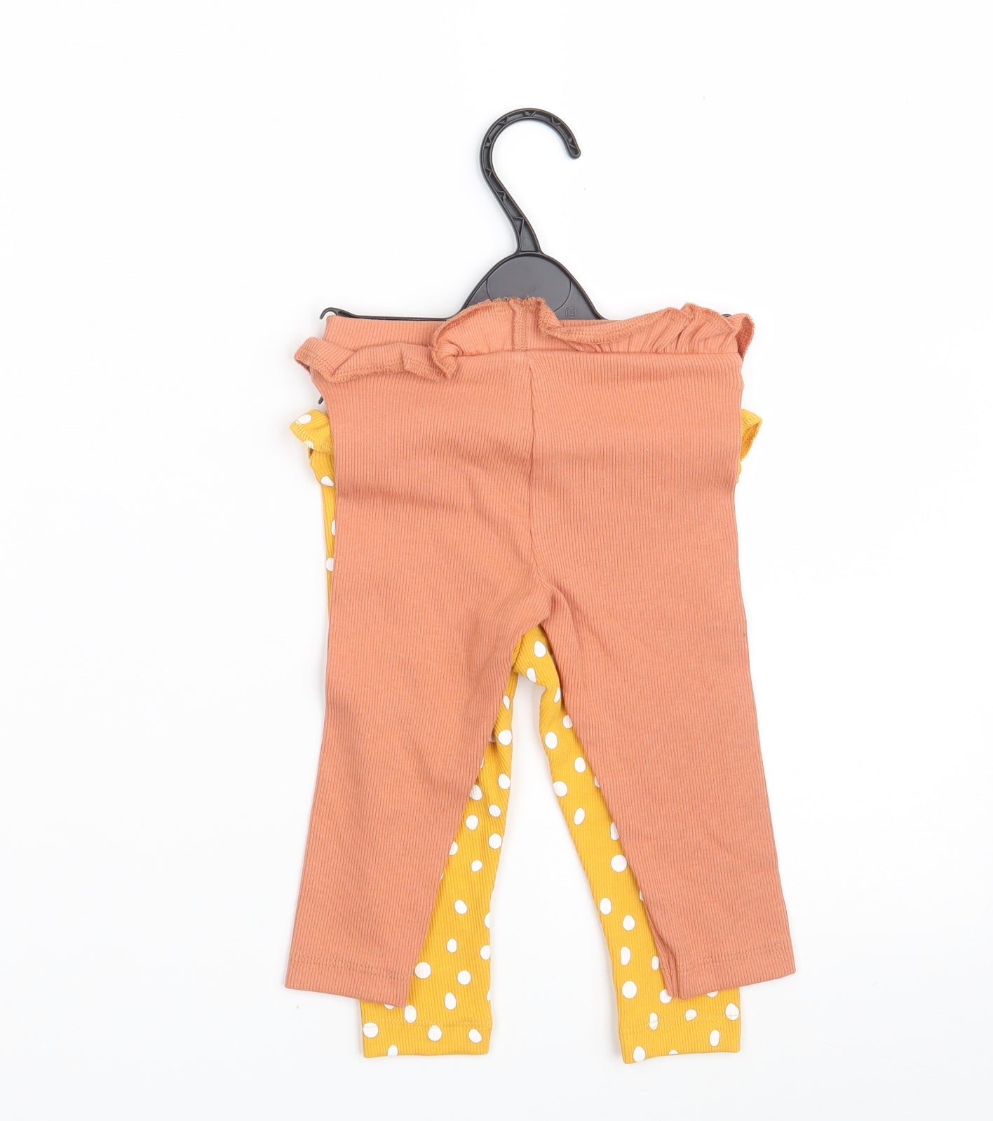 Dunnes Stores Girls Yellow Polka Dot Cotton Jogger Leggings Size 6-9 Months   - Two Piece RIB Legging