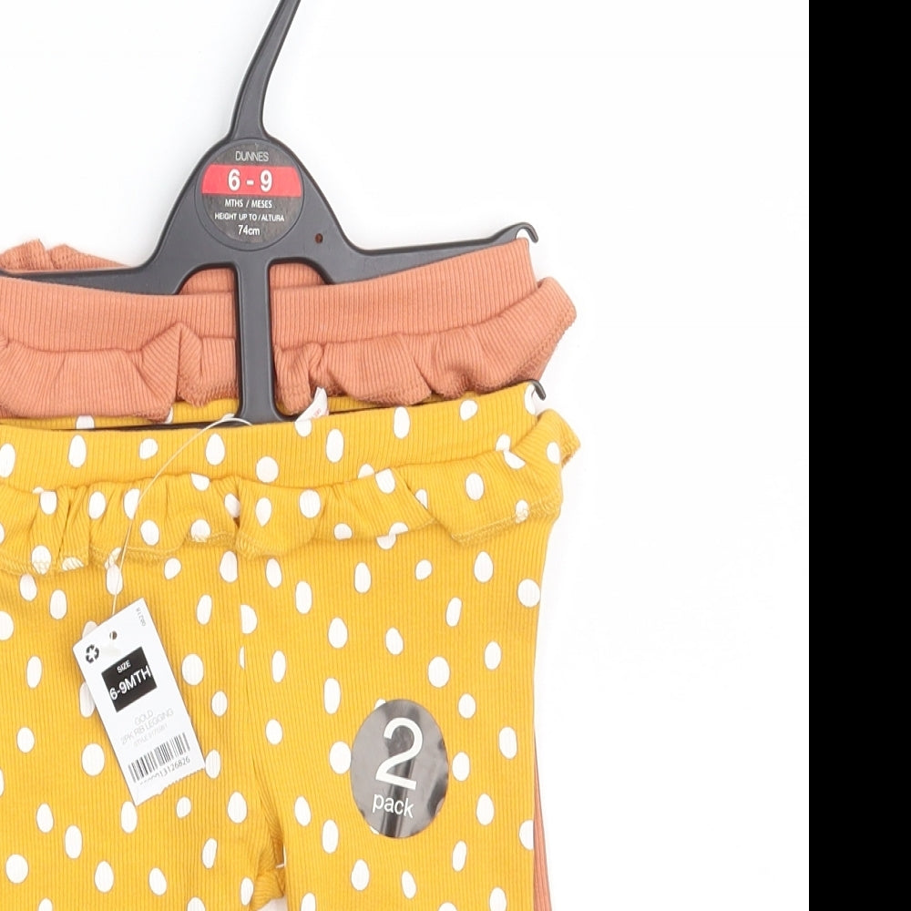 Dunnes Stores Girls Yellow Polka Dot Cotton Jogger Leggings Size 6-9 Months   - Two Piece RIB Legging