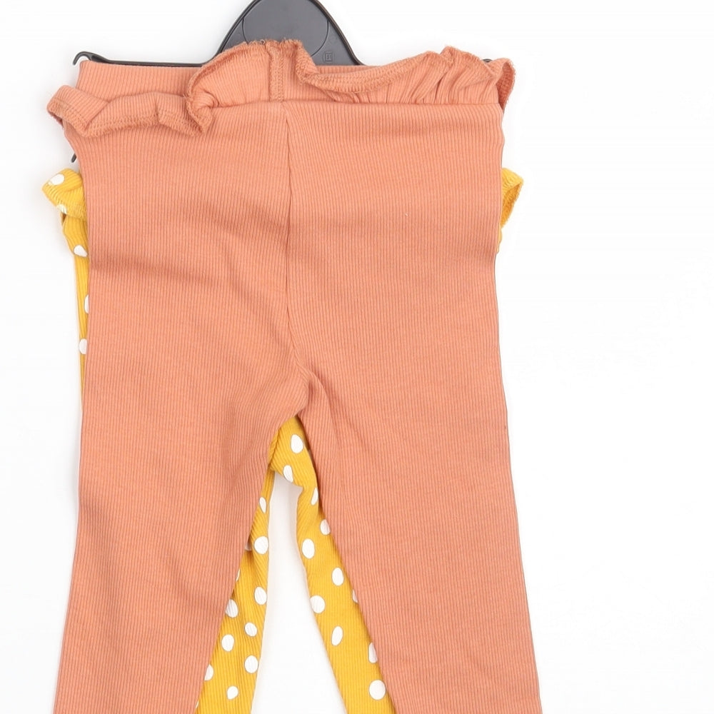 Dunnes Stores Girls Yellow Polka Dot Cotton Jogger Leggings Size 6-9 Months   - Two Piece RIB Legging