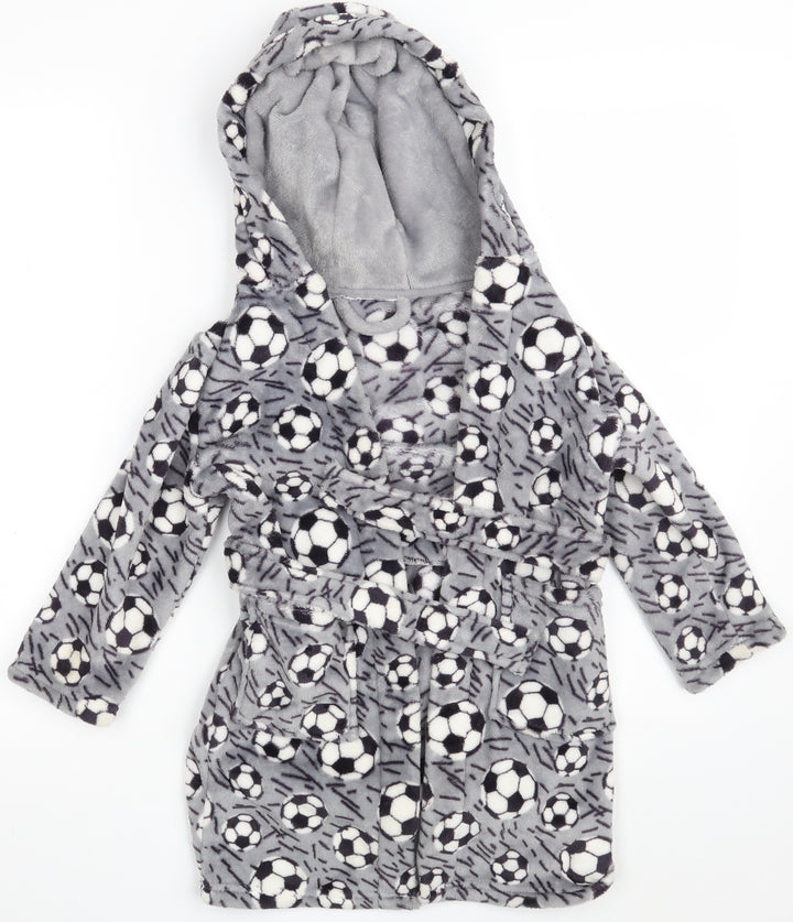 Dunnes Stores Boys Grey Geometric 100% Polyester  Robe Size 3-4 Years   - Football