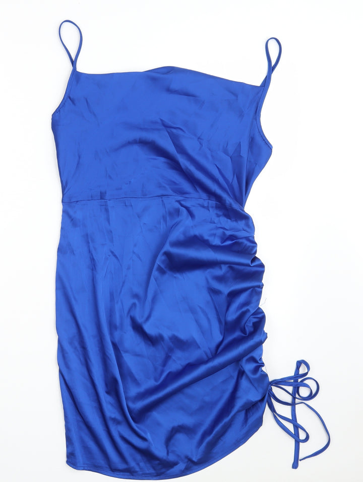 NAANAA Womens Blue Polyester Bodycon Size 12 Off the Shoulder Zip