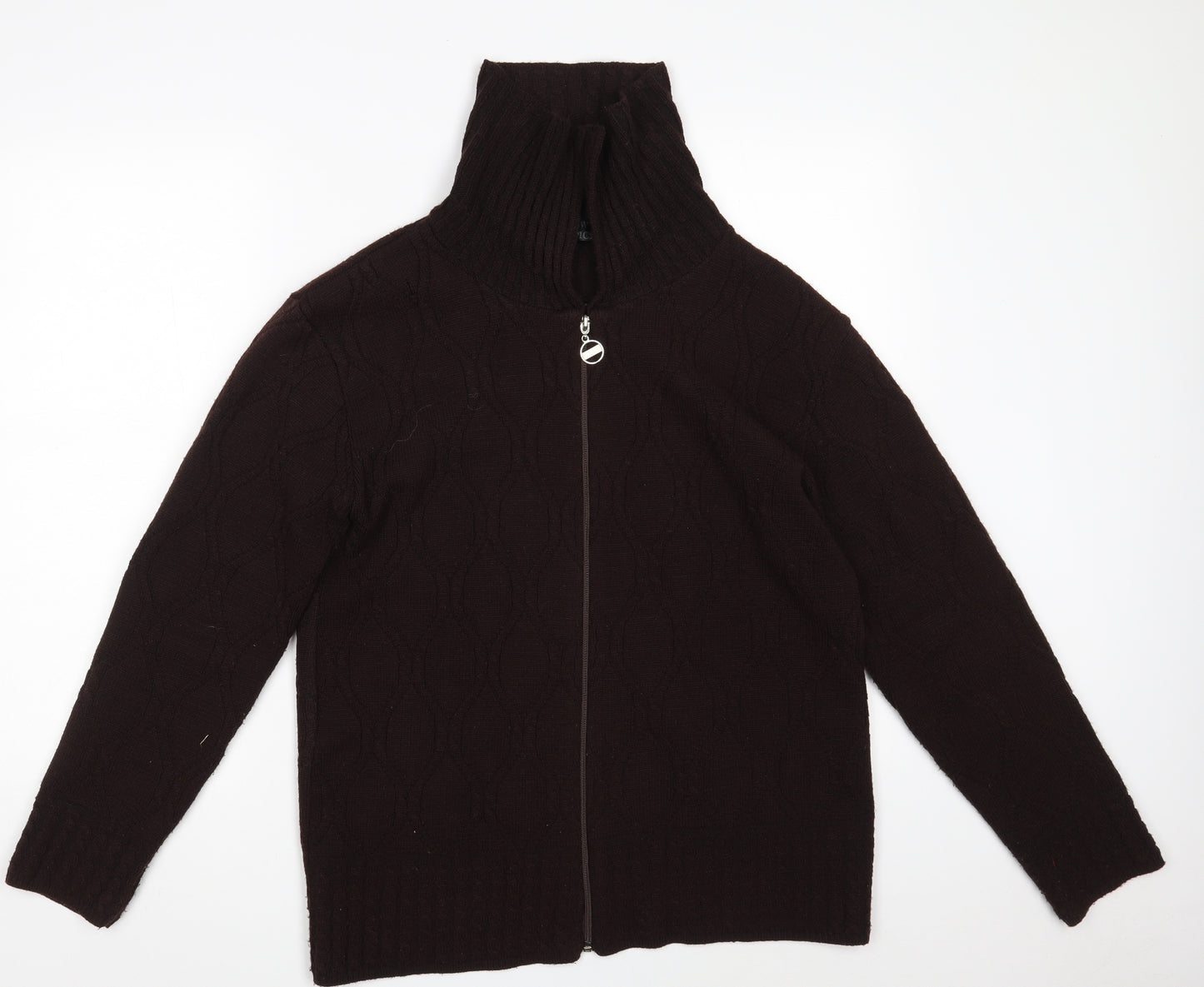 NEW CHOICE Mens Brown High Neck Argyle/Diamond Acrylic Full Zip Jumper Size L