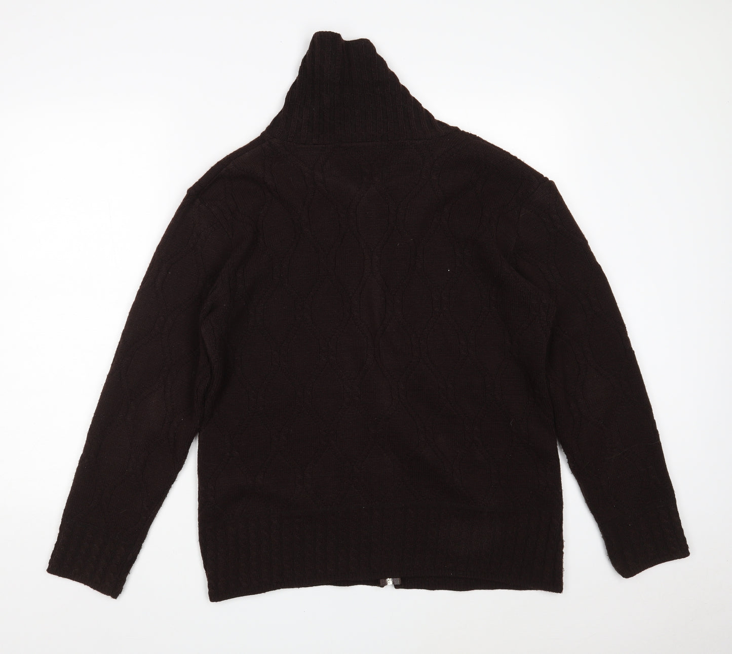 NEW CHOICE Mens Brown High Neck Argyle/Diamond Acrylic Full Zip Jumper Size L