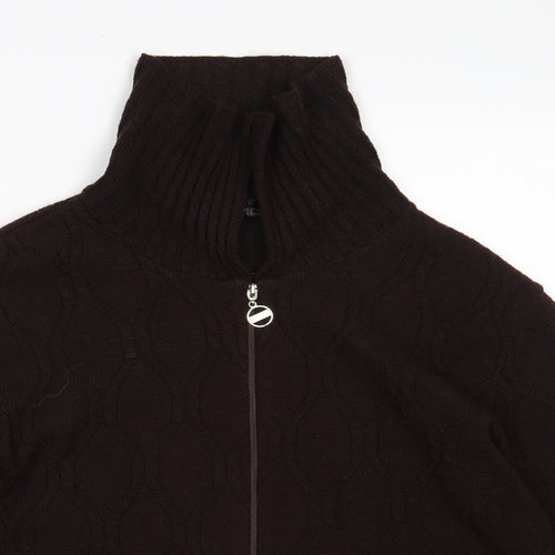 NEW CHOICE Mens Brown High Neck Argyle/Diamond Acrylic Full Zip Jumper Size L