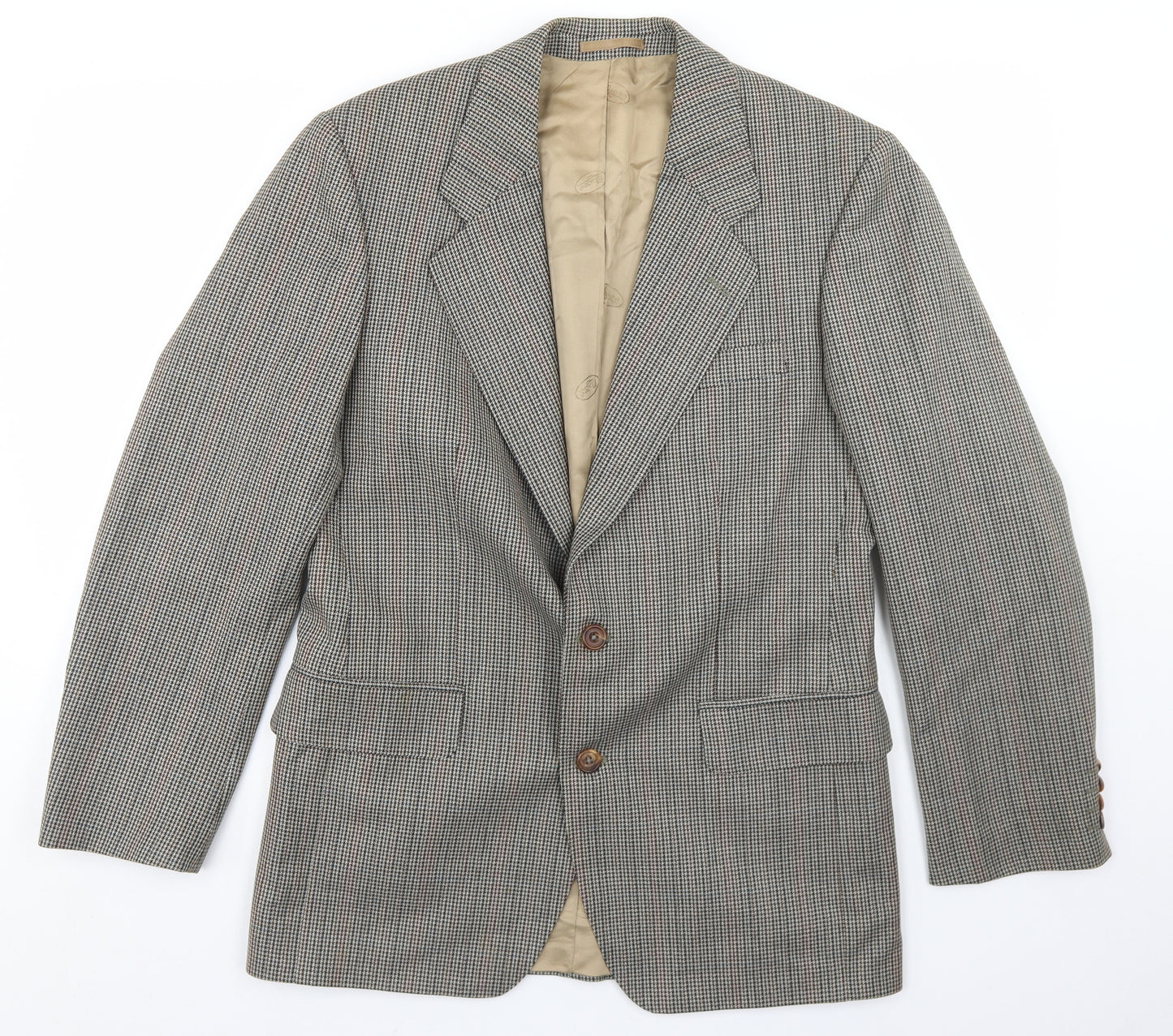 Magee Mens Beige Houndstooth Wool Jacket Blazer Size 38