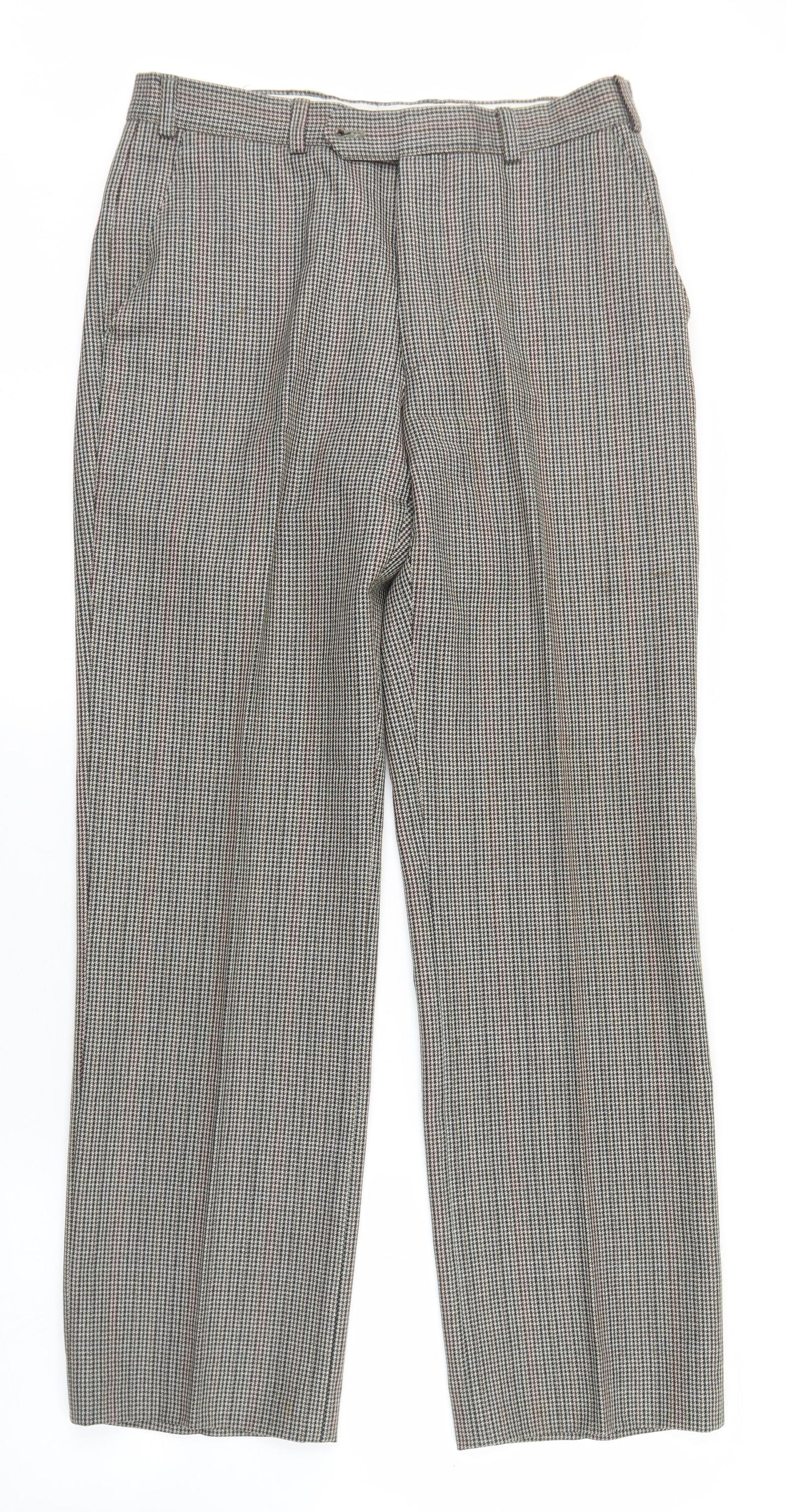 Magee Mens Beige Houndstooth Polyester Dress Pants Trousers Size 32 in L28 in Regular Button