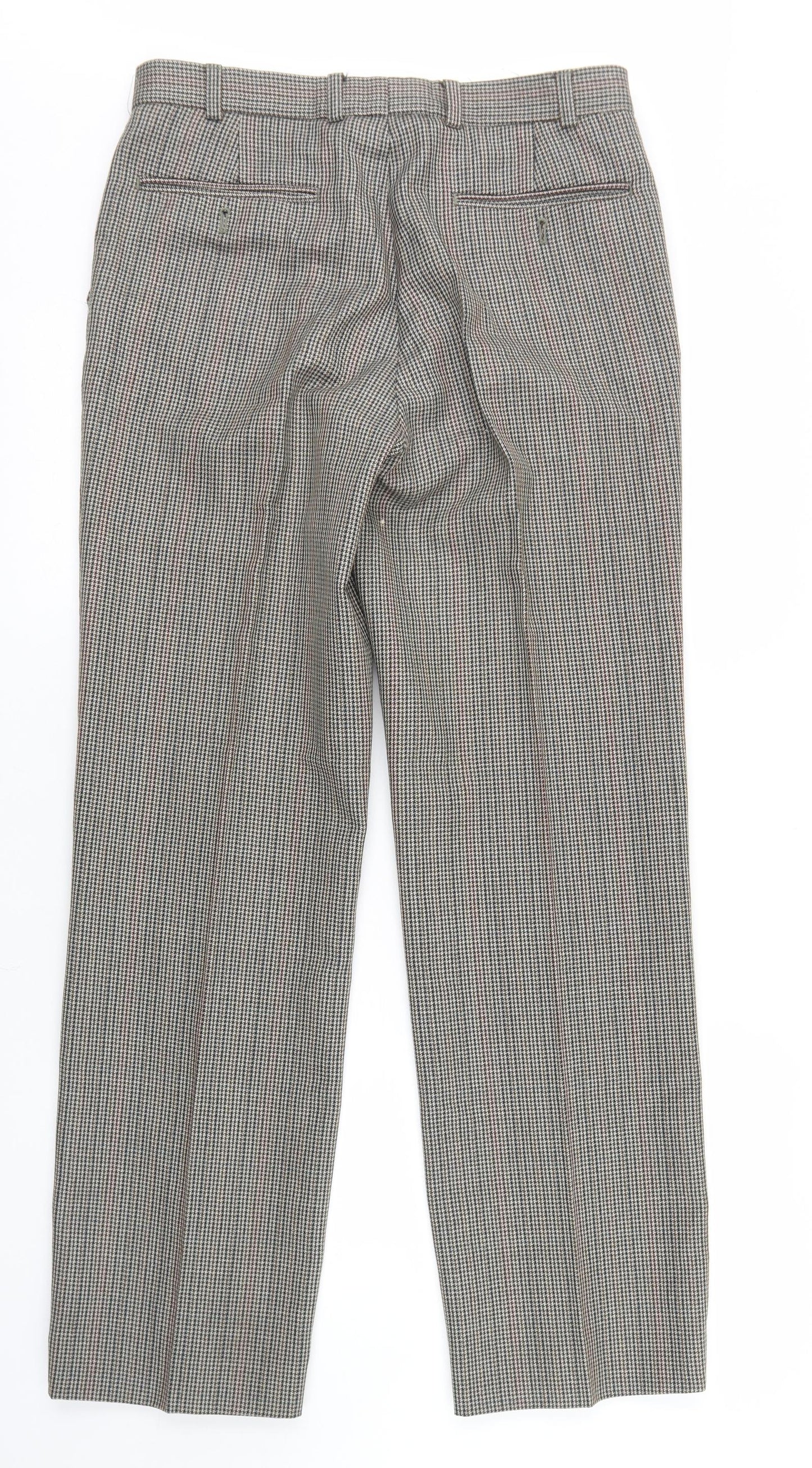 Magee Mens Beige Houndstooth Polyester Dress Pants Trousers Size 32 in L28 in Regular Button