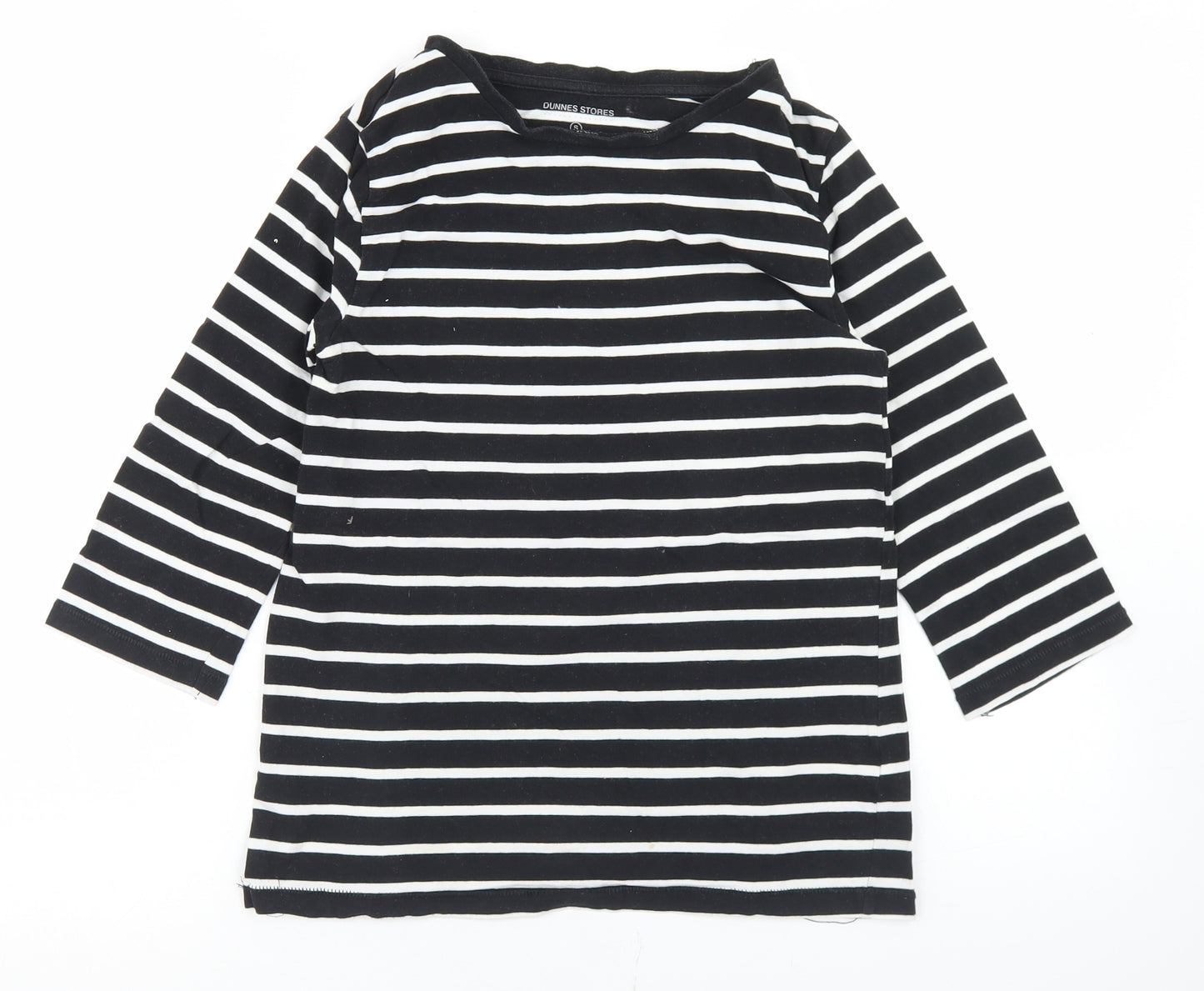 Dunnes Stores Womens Black Striped Cotton Basic T-Shirt Size S Crew Neck