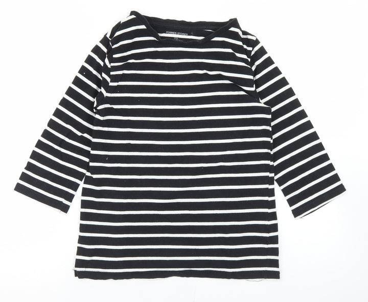 Dunnes Stores Womens Black Striped Cotton Basic T-Shirt Size S Crew Neck
