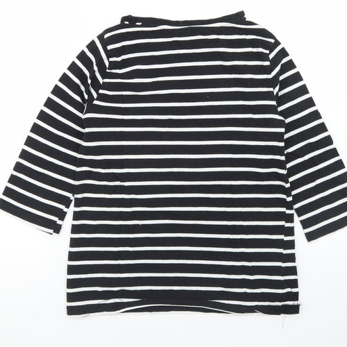 Dunnes Stores Womens Black Striped Cotton Basic T-Shirt Size S Crew Neck