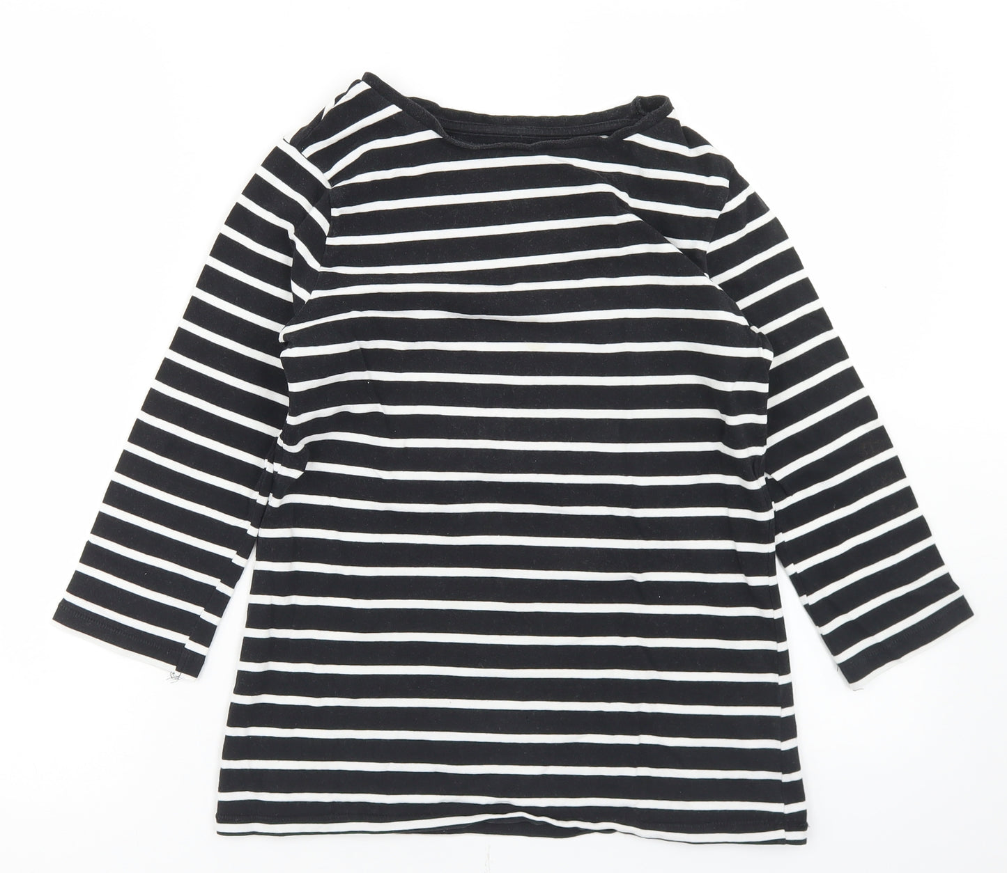 Dunnes Stores Womens Black Striped Cotton Basic T-Shirt Size S Round Neck