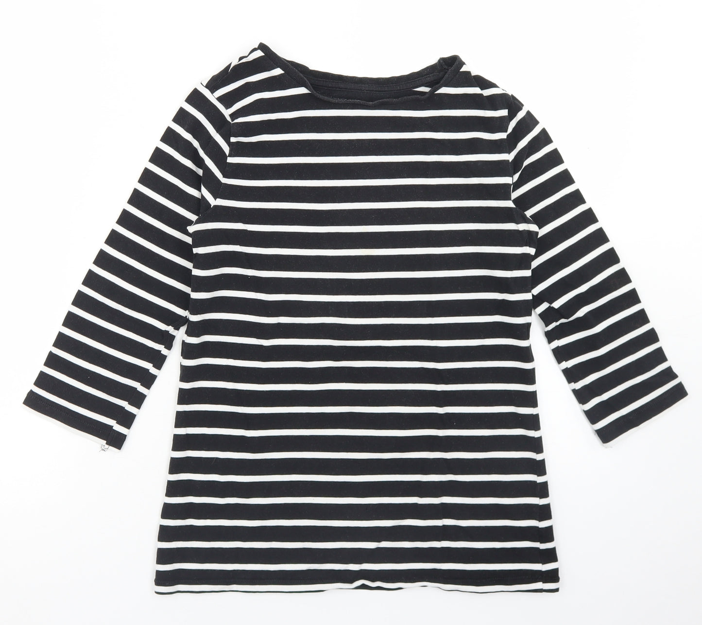 Dunnes Stores Womens Black Striped Cotton Basic T-Shirt Size S Round Neck