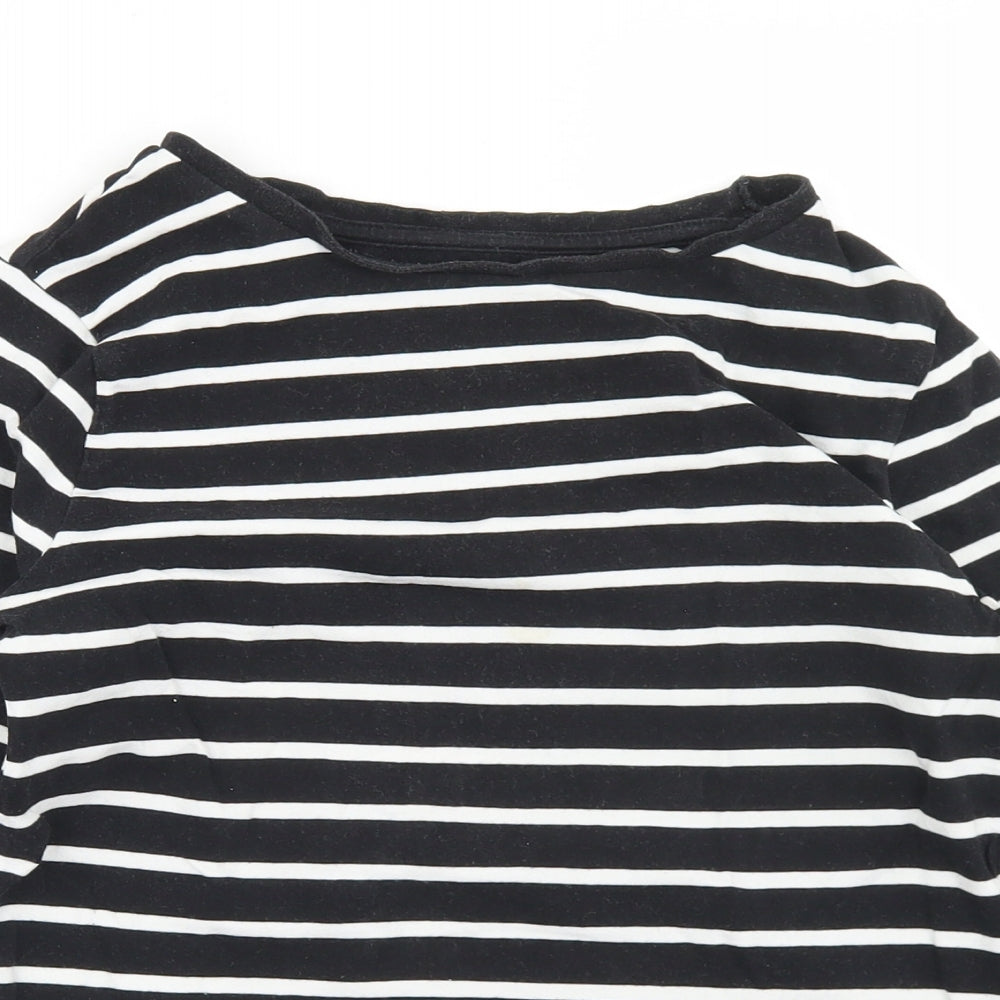 Dunnes Stores Womens Black Striped Cotton Basic T-Shirt Size S Round Neck