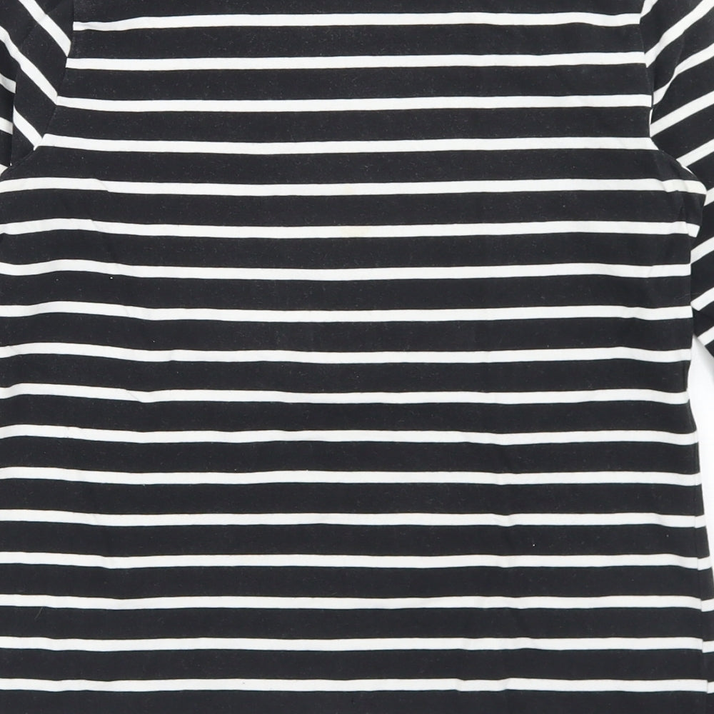 Dunnes Stores Womens Black Striped Cotton Basic T-Shirt Size S Round Neck
