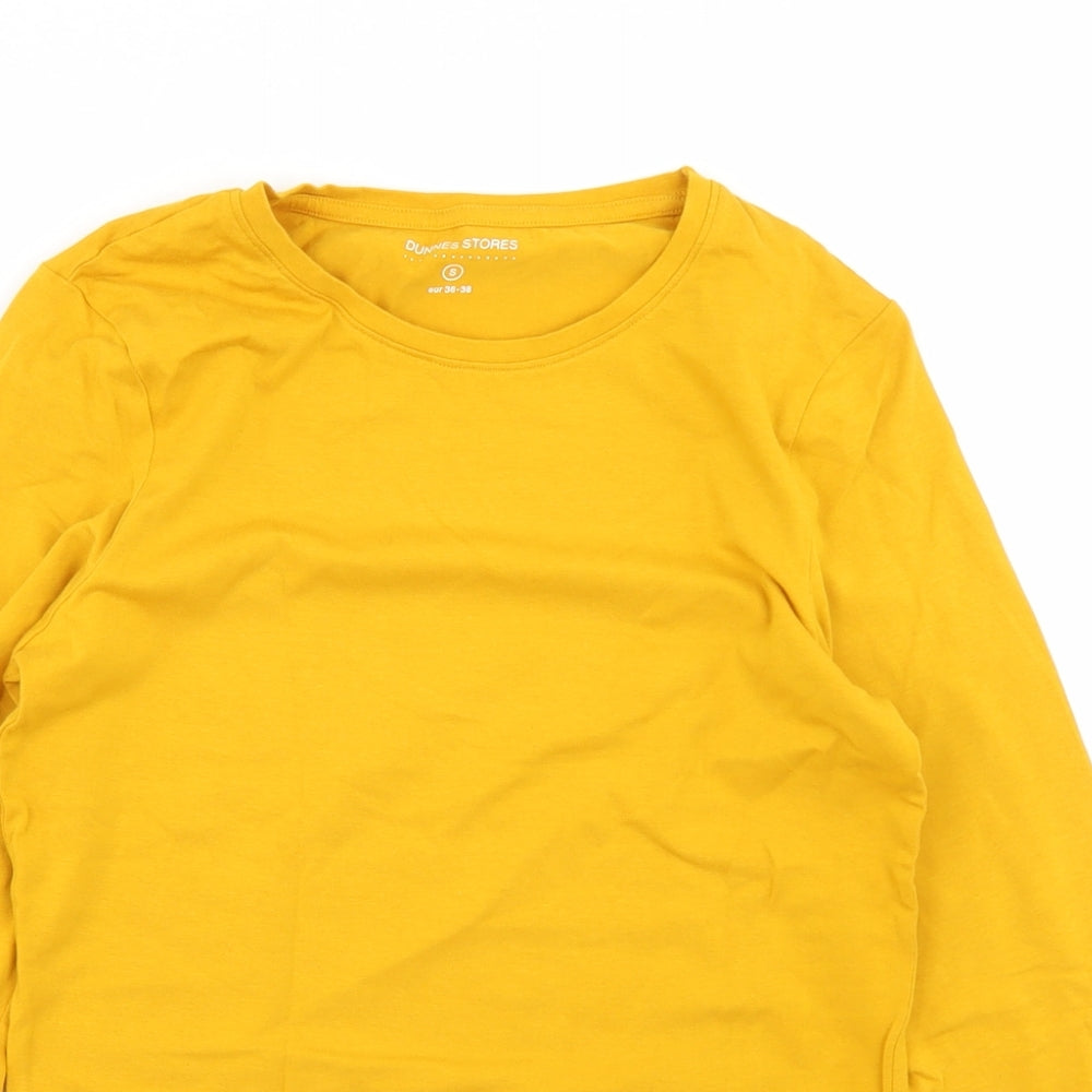 Dunnes Stores Womens Yellow  Cotton Basic T-Shirt Size S Crew Neck