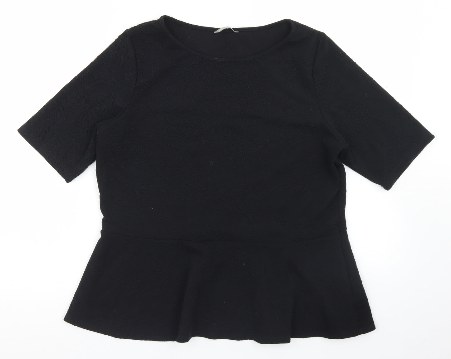 Marks and Spencer Womens Black  Polyester Basic T-Shirt Size 16 Round Neck - Peplum