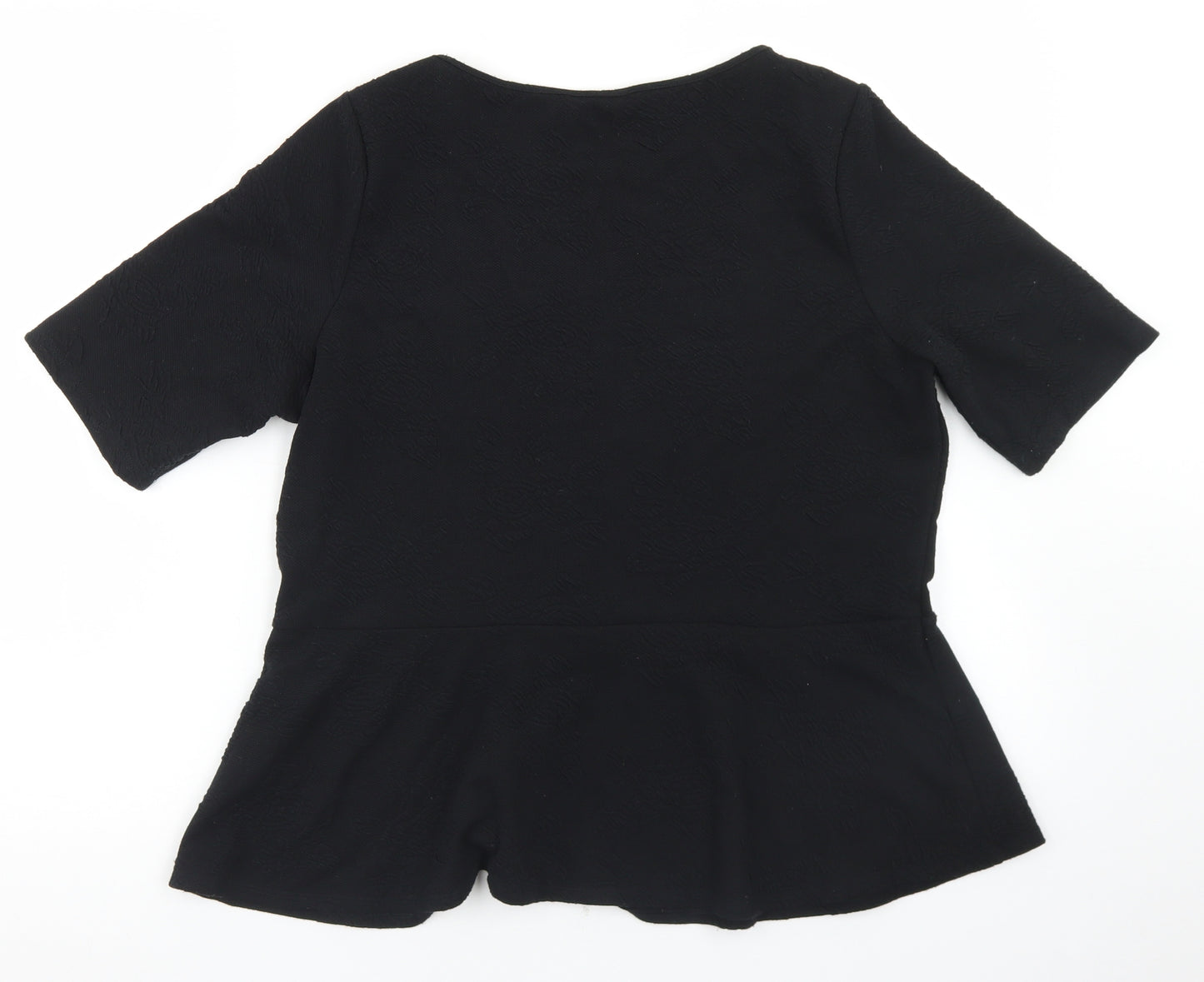 Marks and Spencer Womens Black  Polyester Basic T-Shirt Size 16 Round Neck - Peplum
