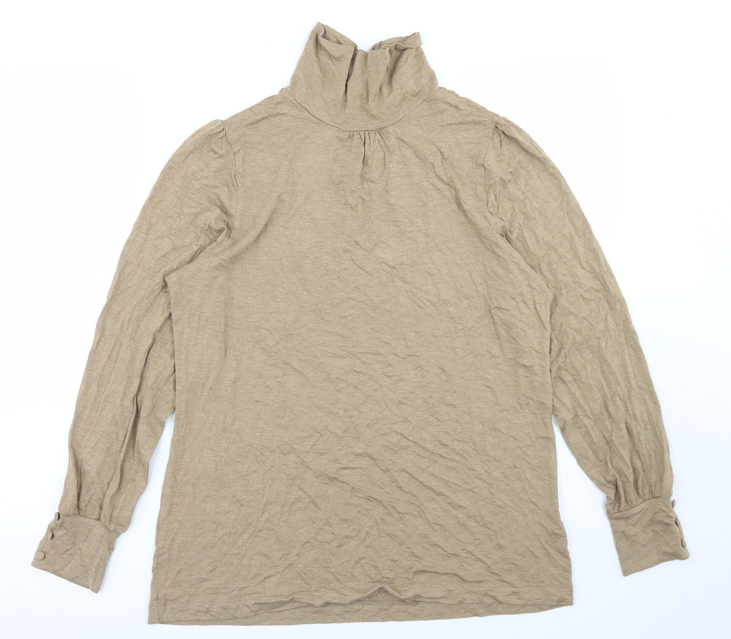 Marks and Spencer Womens Beige  Viscose Basic T-Shirt Size 16 High Neck