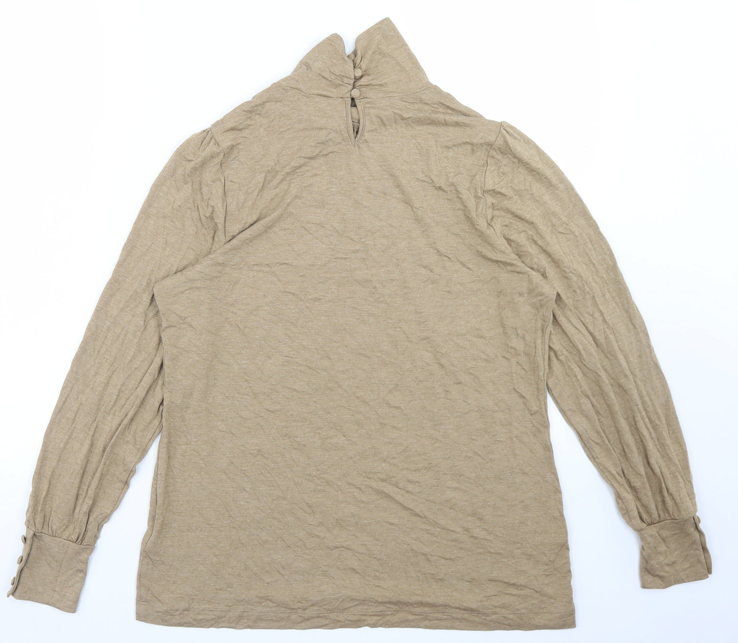 Marks and Spencer Womens Beige  Viscose Basic T-Shirt Size 16 High Neck