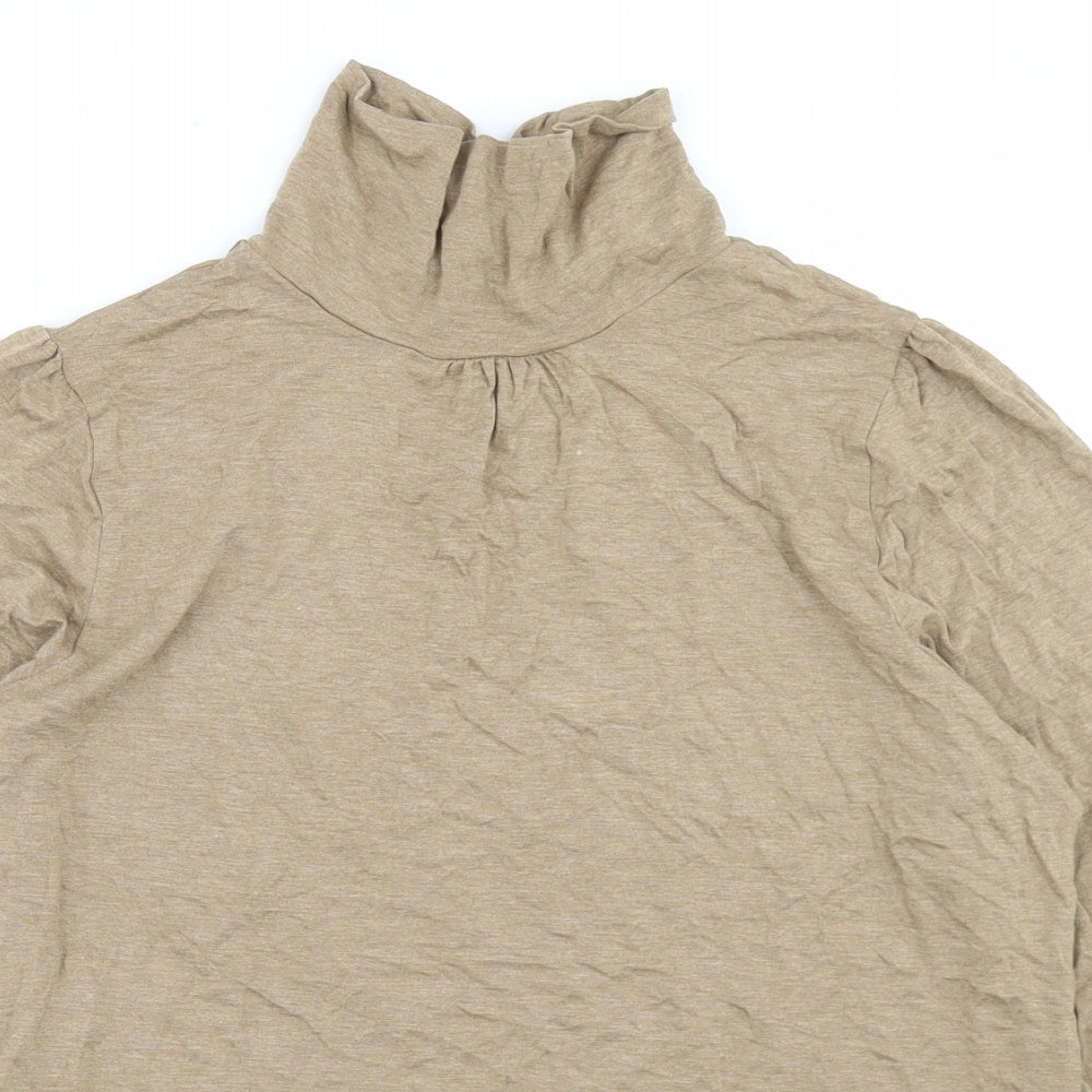 Marks and Spencer Womens Beige  Viscose Basic T-Shirt Size 16 High Neck