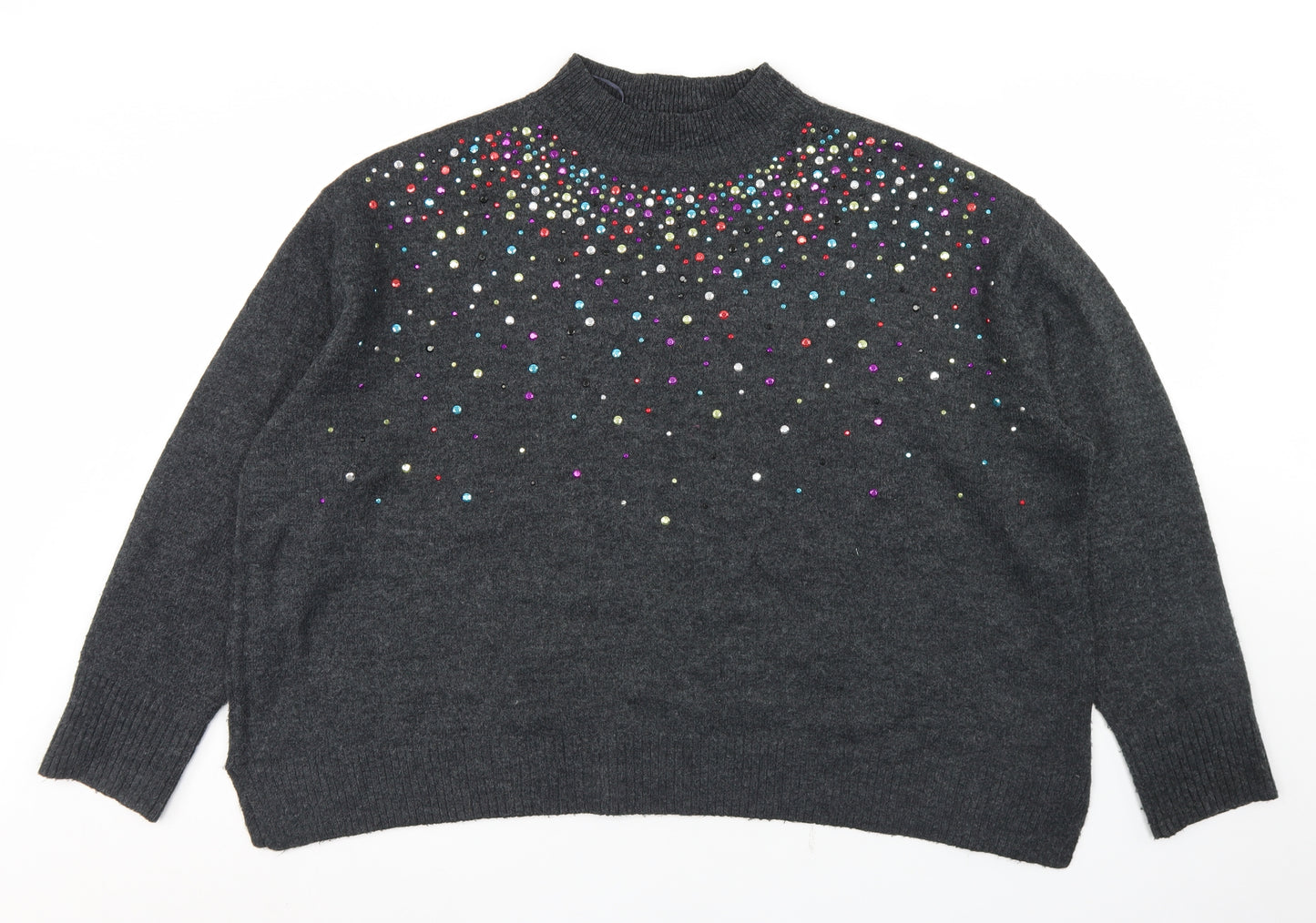 TU Womens Grey Mock Neck  Acrylic Pullover Jumper Size 22