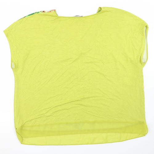 Bonmarché Womens Green Floral Polyester Basic Blouse Size 22 V-Neck