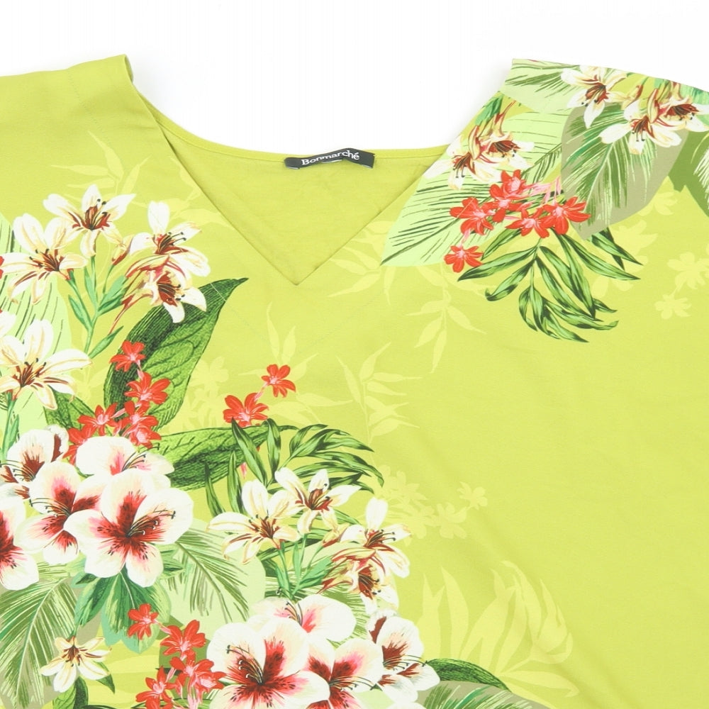 Bonmarché Womens Green Floral Polyester Basic Blouse Size 22 V-Neck