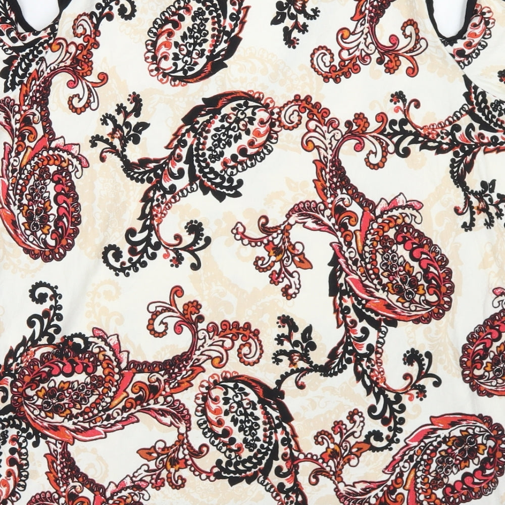 Wallis Womens Beige Paisley Viscose Basic Blouse Size M V-Neck - Cold Shoulder