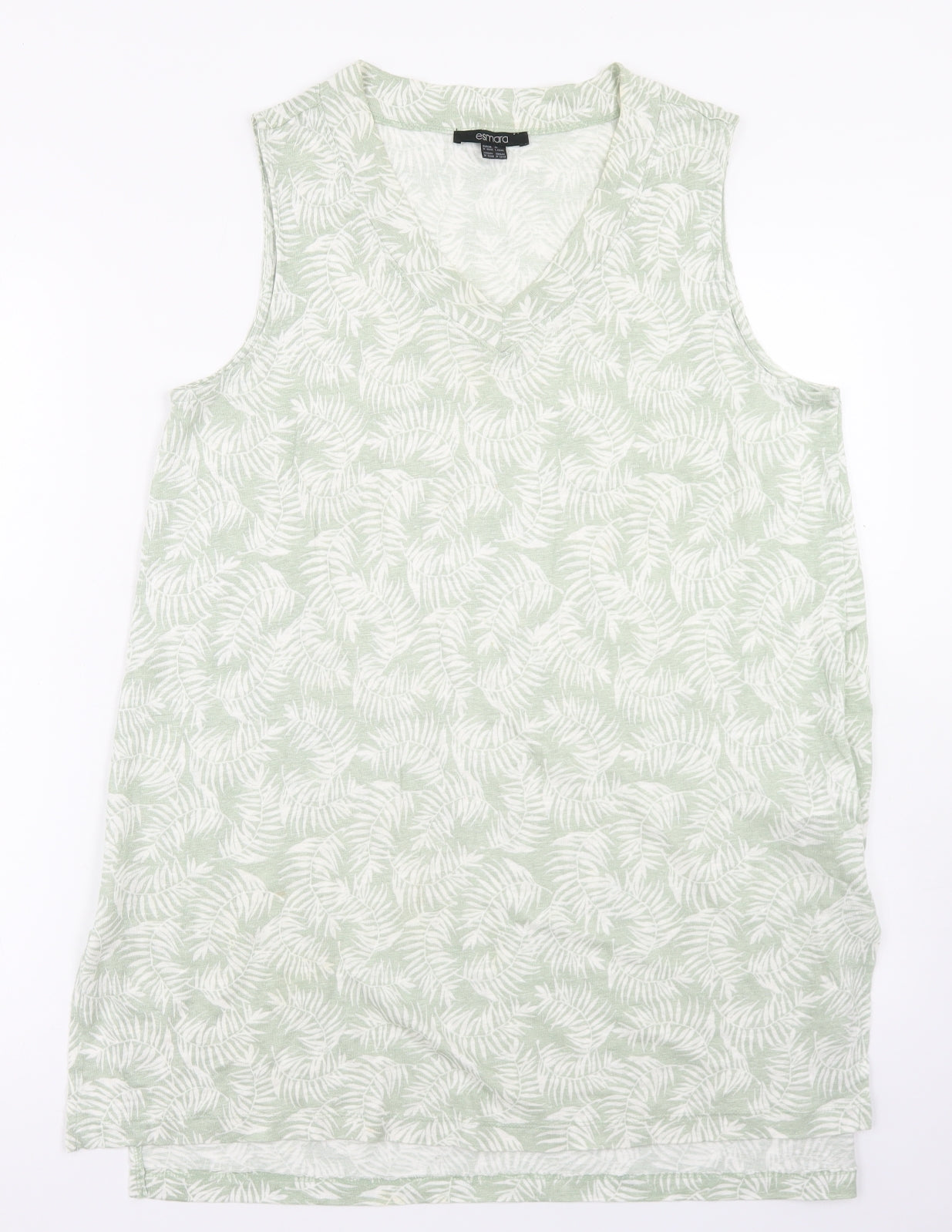 ESMARA Womens Green Floral Linen Basic T-Shirt Size M V-Neck