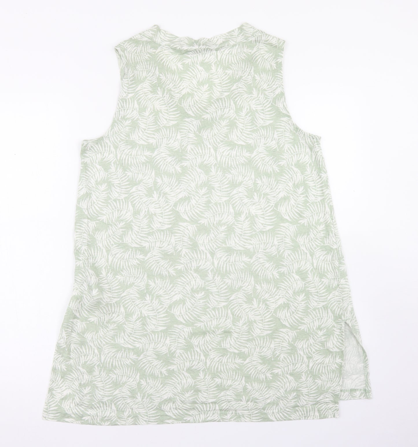 ESMARA Womens Green Floral Linen Basic T-Shirt Size M V-Neck