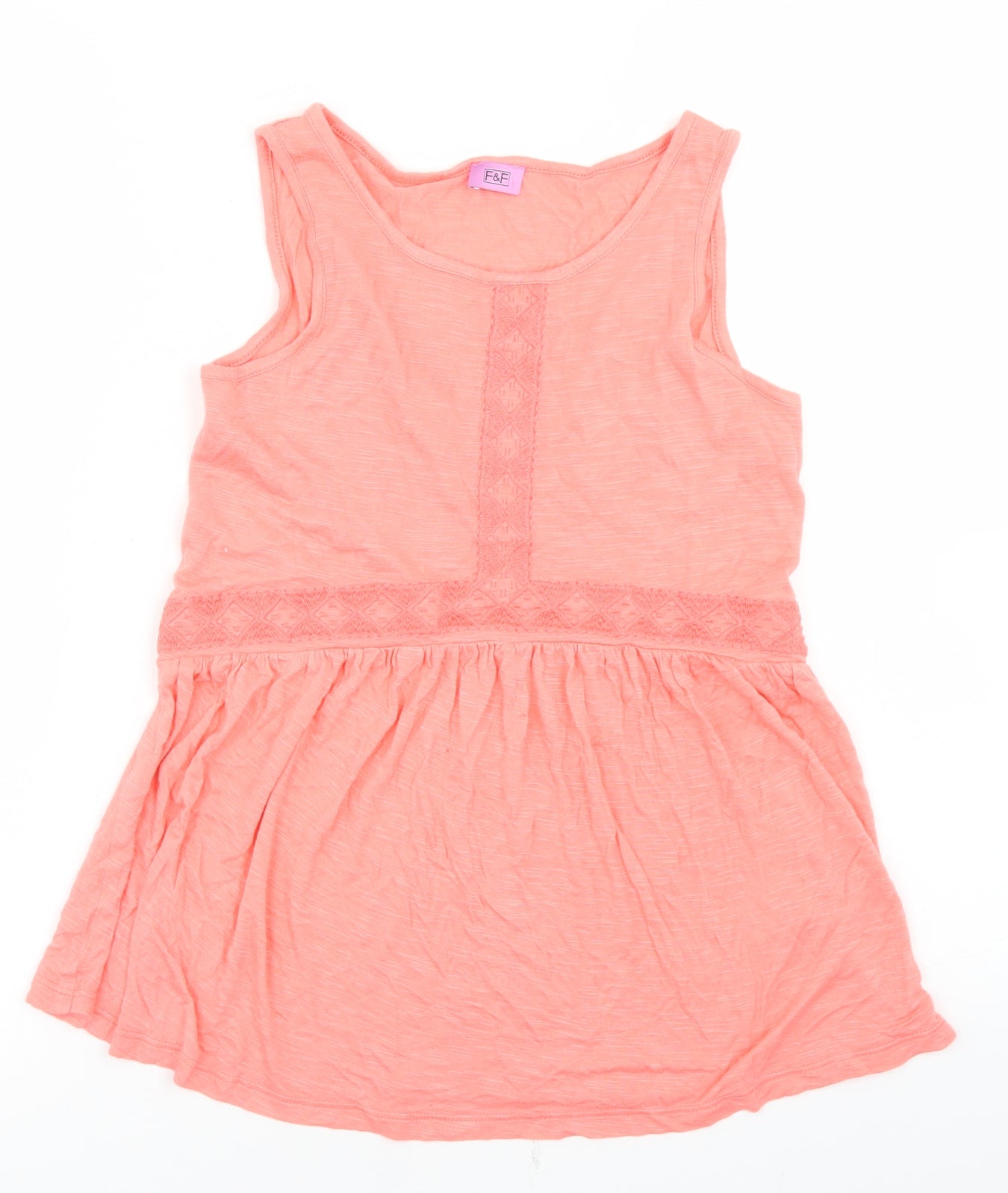 F&F Girls Orange  Viscose Basic Tank Size 11-12 Years Round Neck