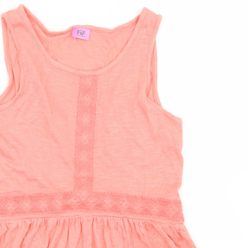 F&F Girls Orange  Viscose Basic Tank Size 11-12 Years Round Neck