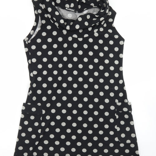 Funky Fish Womens Black Polka Dot Polyester A-Line  Size L  Roll Neck