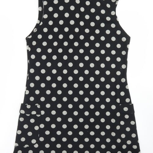 Funky Fish Womens Black Polka Dot Polyester A-Line  Size L  Roll Neck