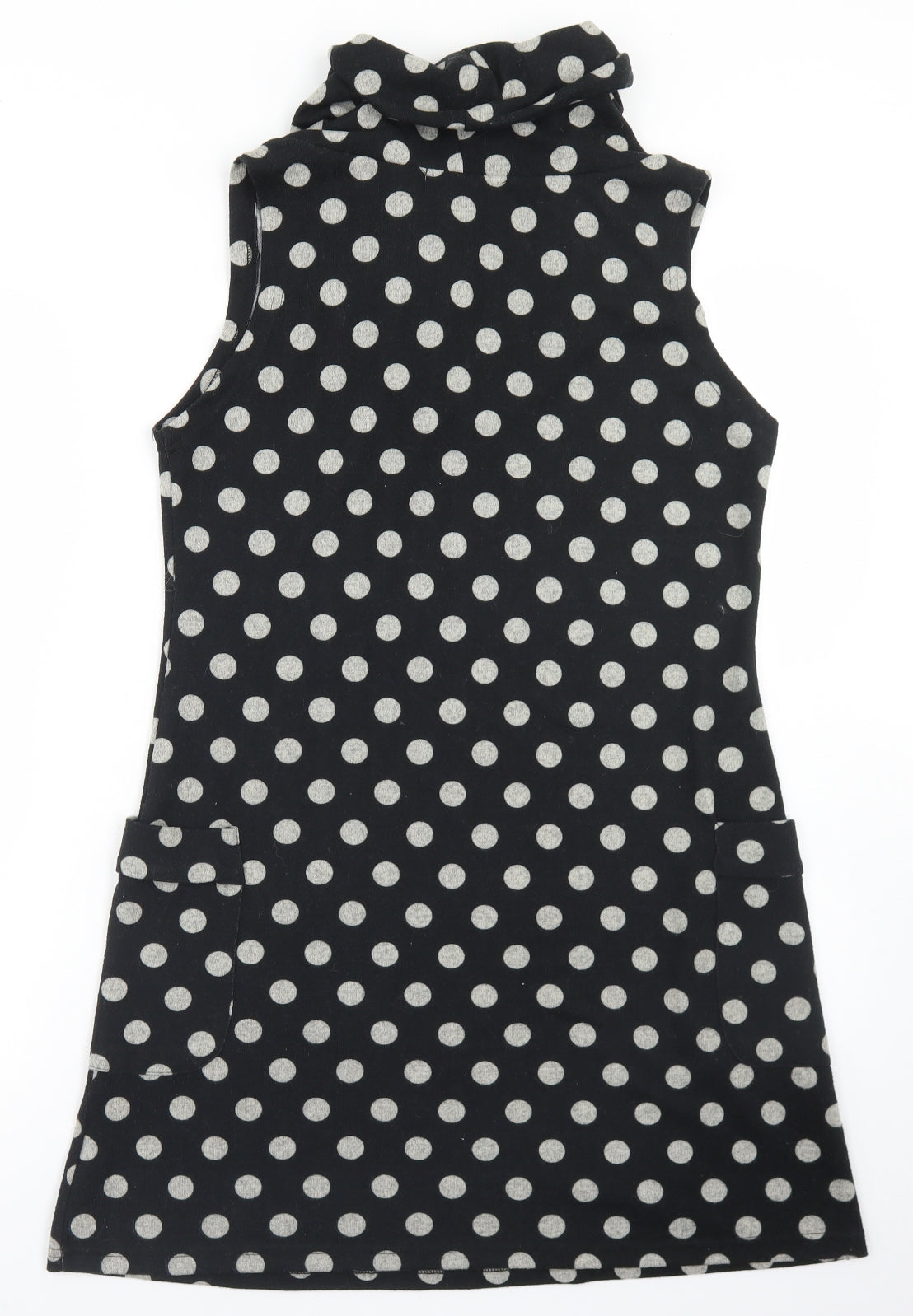 Funky Fish Womens Black Polka Dot Polyester A-Line  Size L  Roll Neck