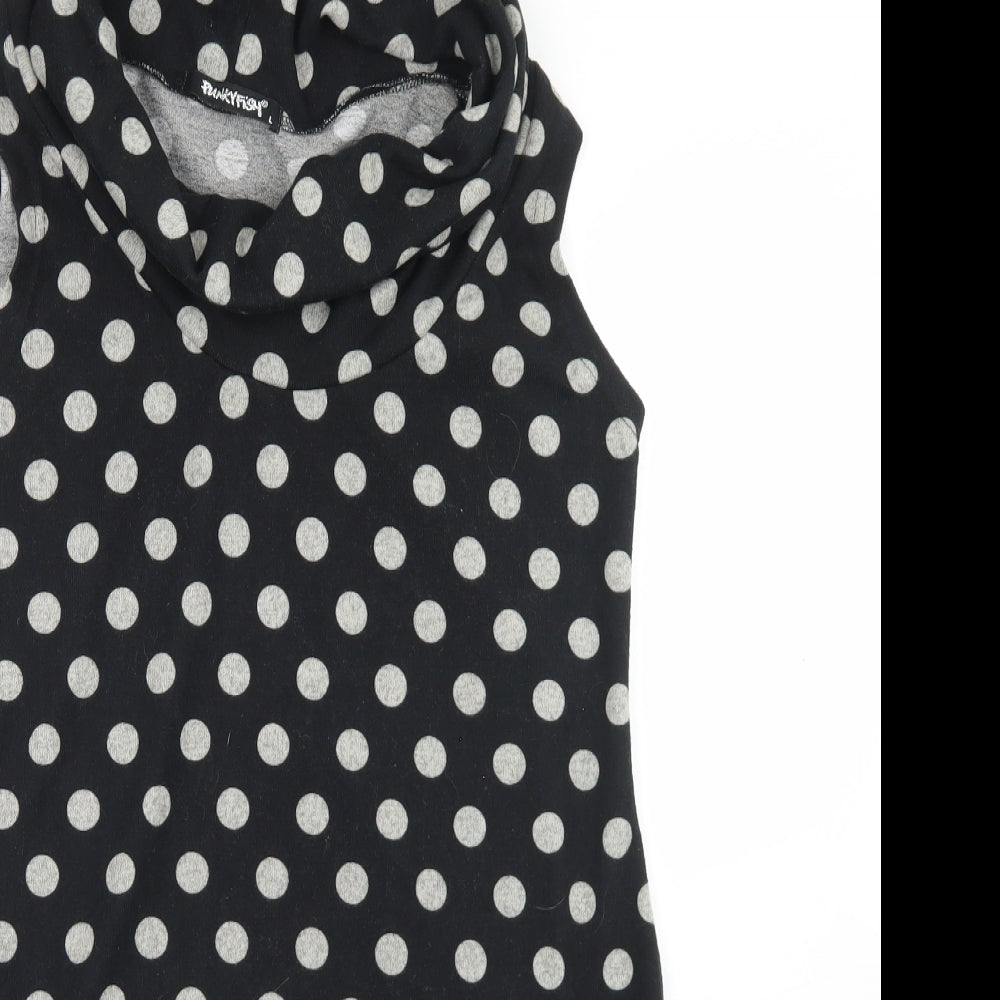 Funky Fish Womens Black Polka Dot Polyester A-Line  Size L  Roll Neck