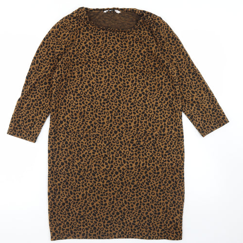 TU Womens Brown Animal Print Viscose Pencil Dress  Size 10  Round Neck