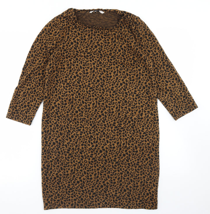 TU Womens Brown Animal Print Viscose Pencil Dress Size 10 Round Neck
