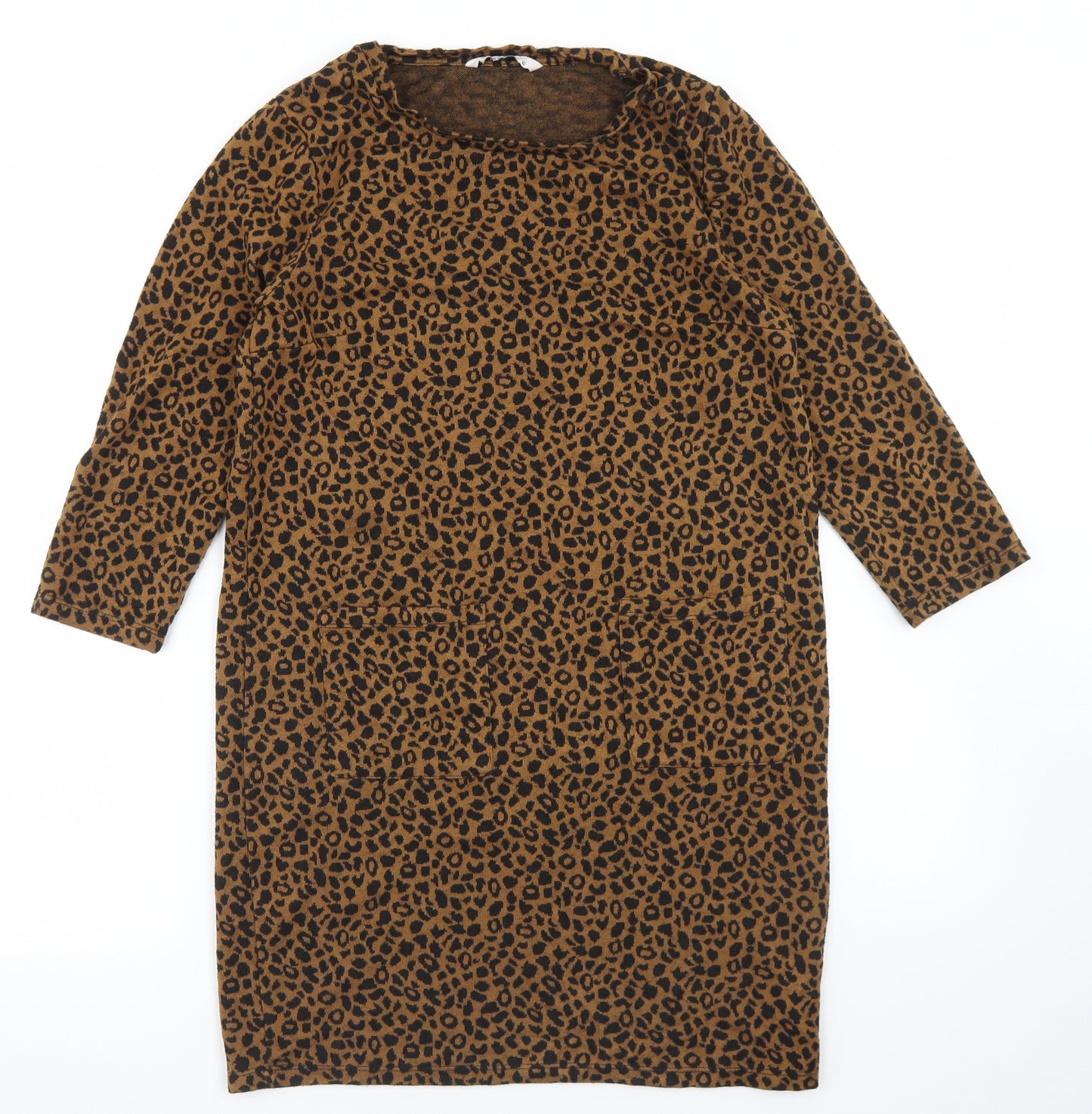 TU Womens Brown Animal Print Viscose Pencil Dress  Size 10  Round Neck